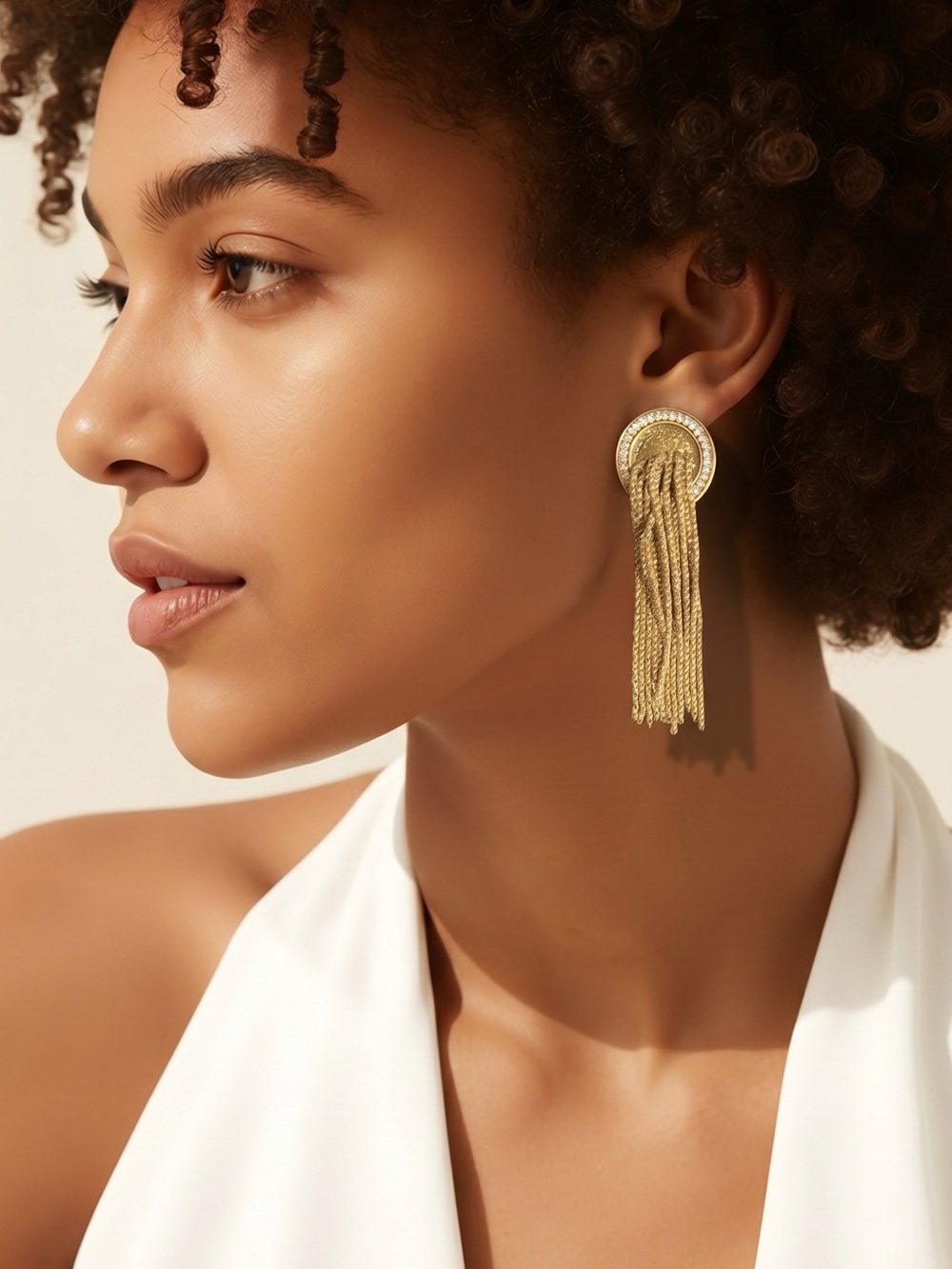 Gold Fringe Statement Earrings -Elegant Drop Design. 18k Gold Plated non tarnish